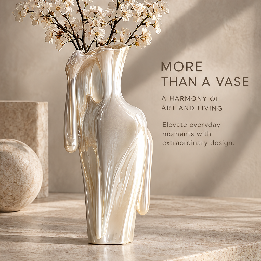 MARVOLM lava-drape vase side 45-degree view on stone plinth — Sculpted by Nature, a vase inspired by the flow of lava, where natural force meets refined living