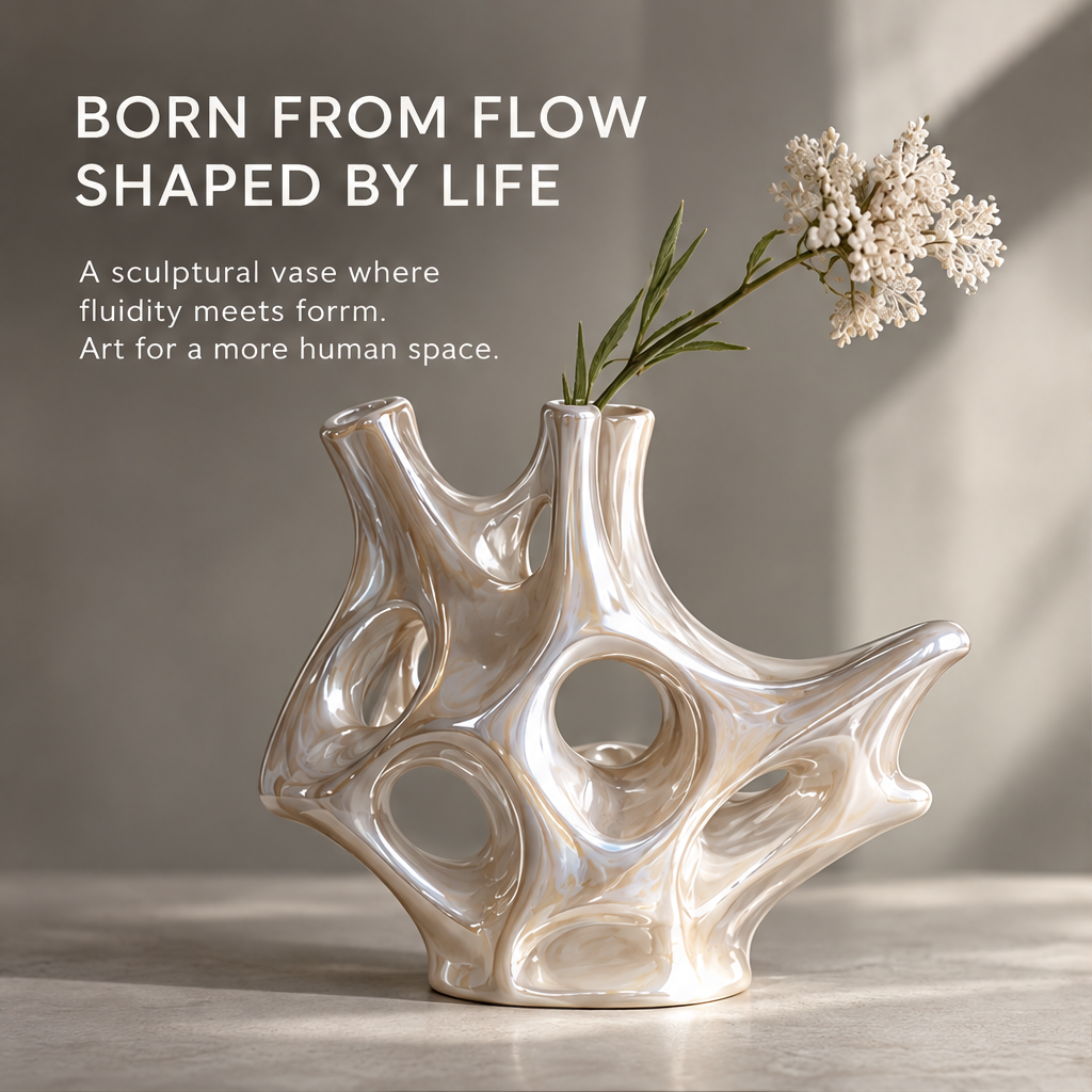 MARVOLM sculptural vase displayed in arched interior setting — A Sculpture That Breathes, elevating the living space