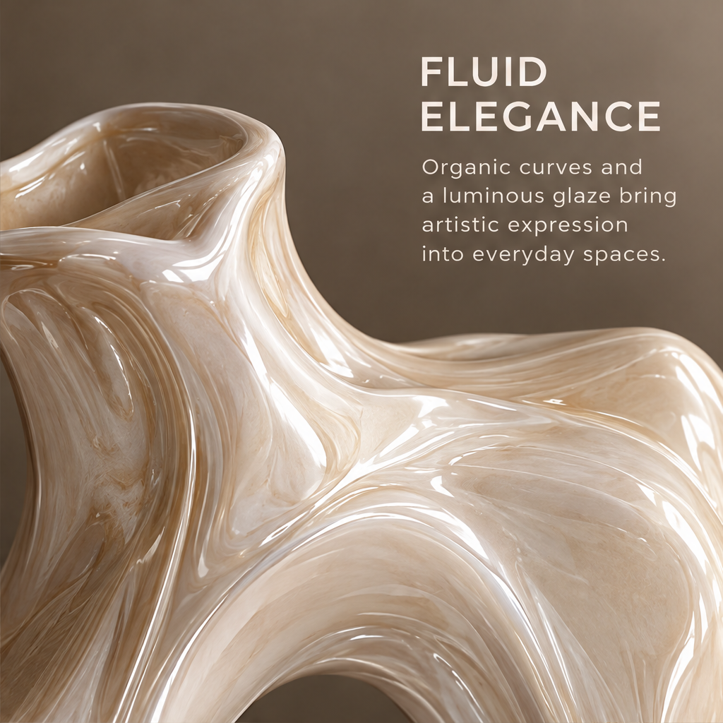 MARVOLM open-oval vase shoulder and neck surface close-up — Fluid Elegance, organic curves and luminous glaze bring artistic expression into everyday spaces