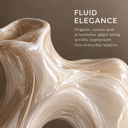 MARVOLM open-oval vase shoulder and neck surface close-up — Fluid Elegance, organic curves and luminous glaze bring artistic expression into everyday spaces