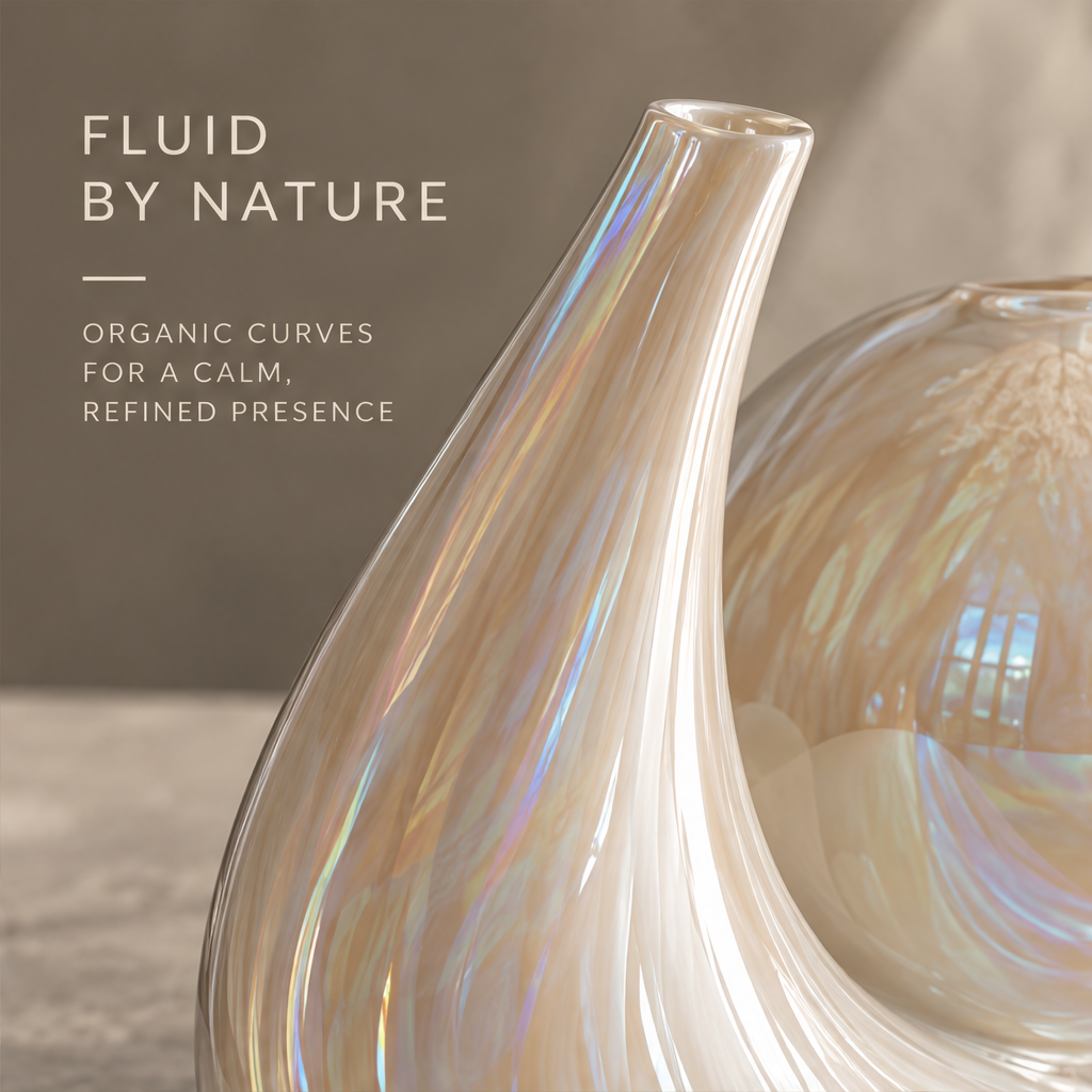 MARVOLM moon and orb vase surface rainbow iridescent detail close-up — Fluid by Nature, organic curves for a calm refined presence