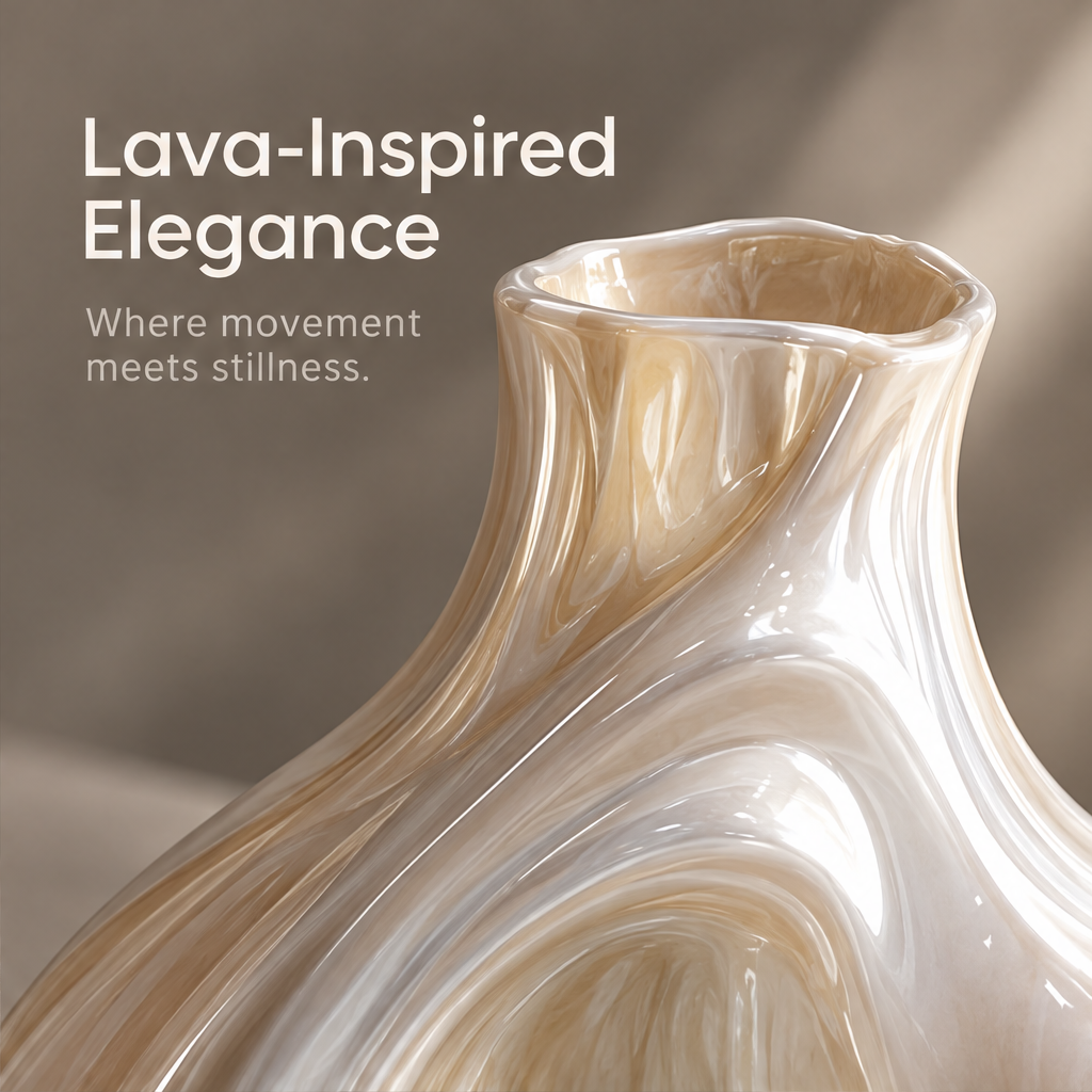 MARVOLM bulbous inset-oval vase on stone step in warm directional light — Sculpted by Nature, fluid forms, lasting beauty