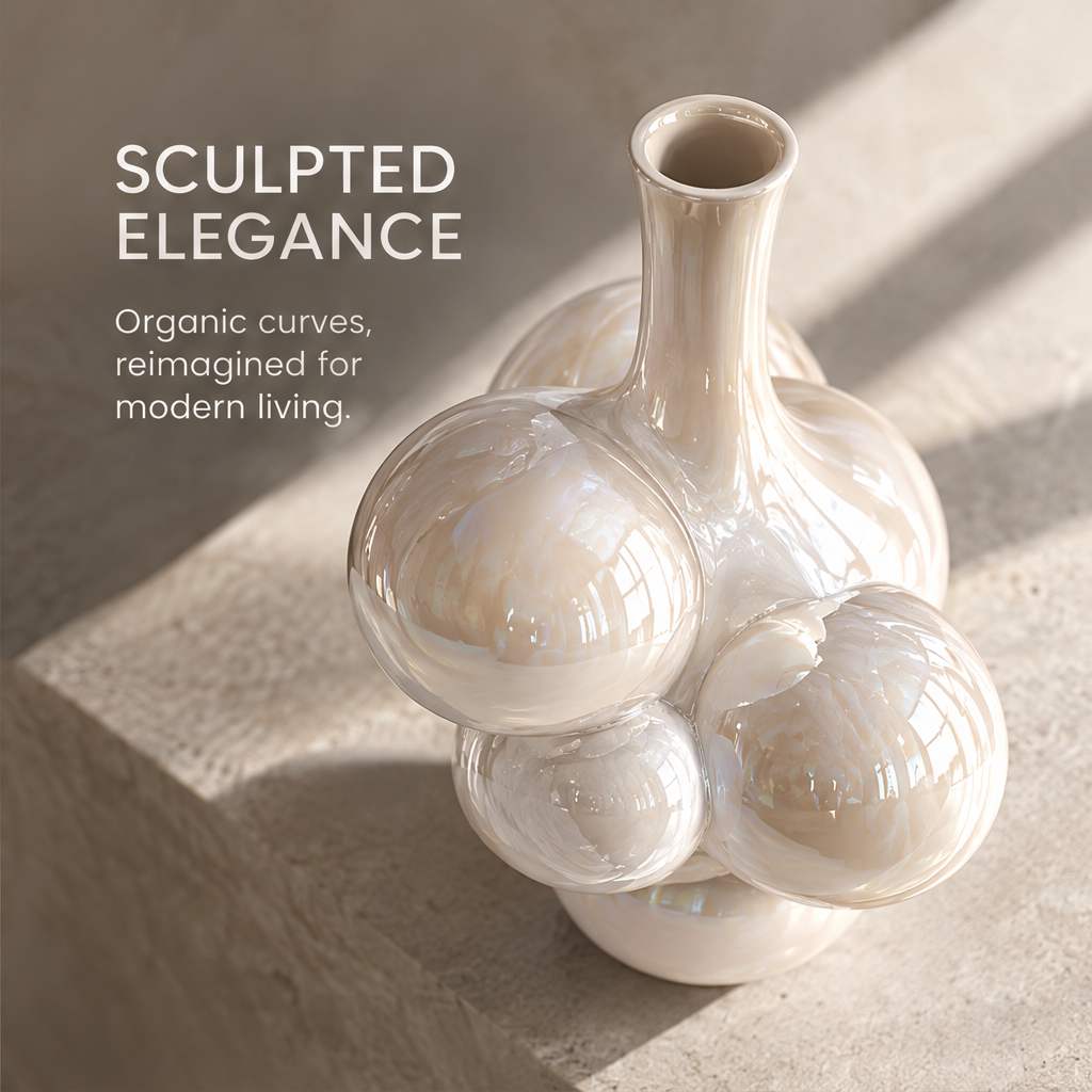 MARVOLM bubble-cluster vase overhead angle on stone surface — Sculpted Elegance, organic curves reimagined for modern living
