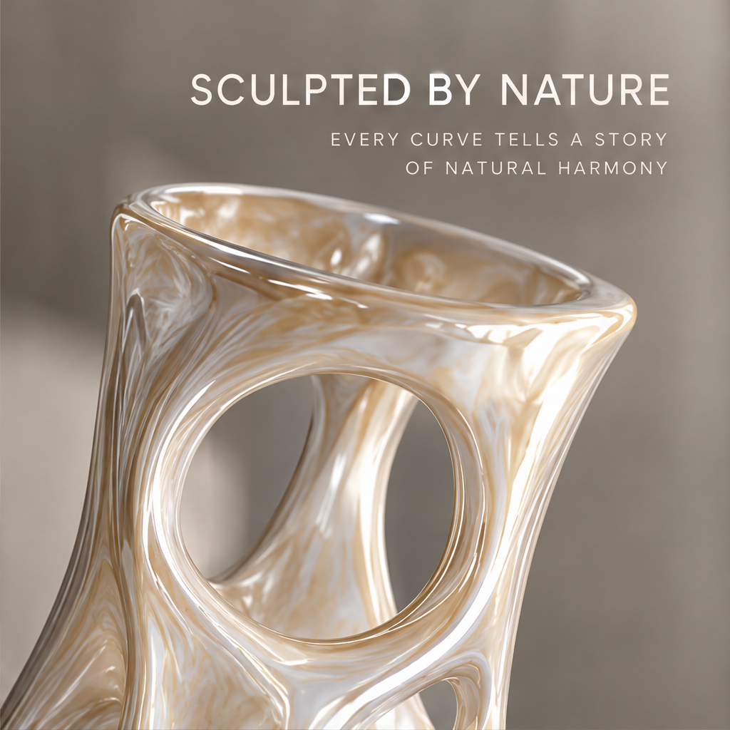 MARVOLM cylindrical vase on marble surface in warm light — Organic Beauty in Form, fluid shapes and timeless design