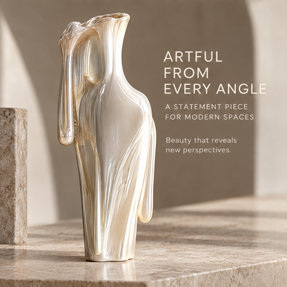 MARVOLM tall torso vase on stone steps in warm directional light — Artful from Every Angle, a statement piece for modern spaces, beauty that reveals new perspectives