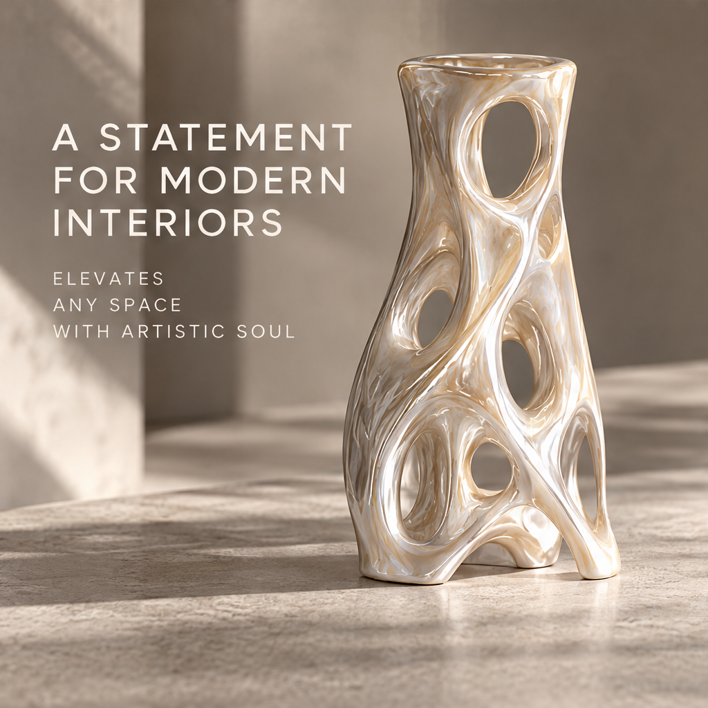 MARVOLM open-weave cylindrical sculptural vase in warm interior light — A Statement for Modern Interiors, elevates any space with artistic soul