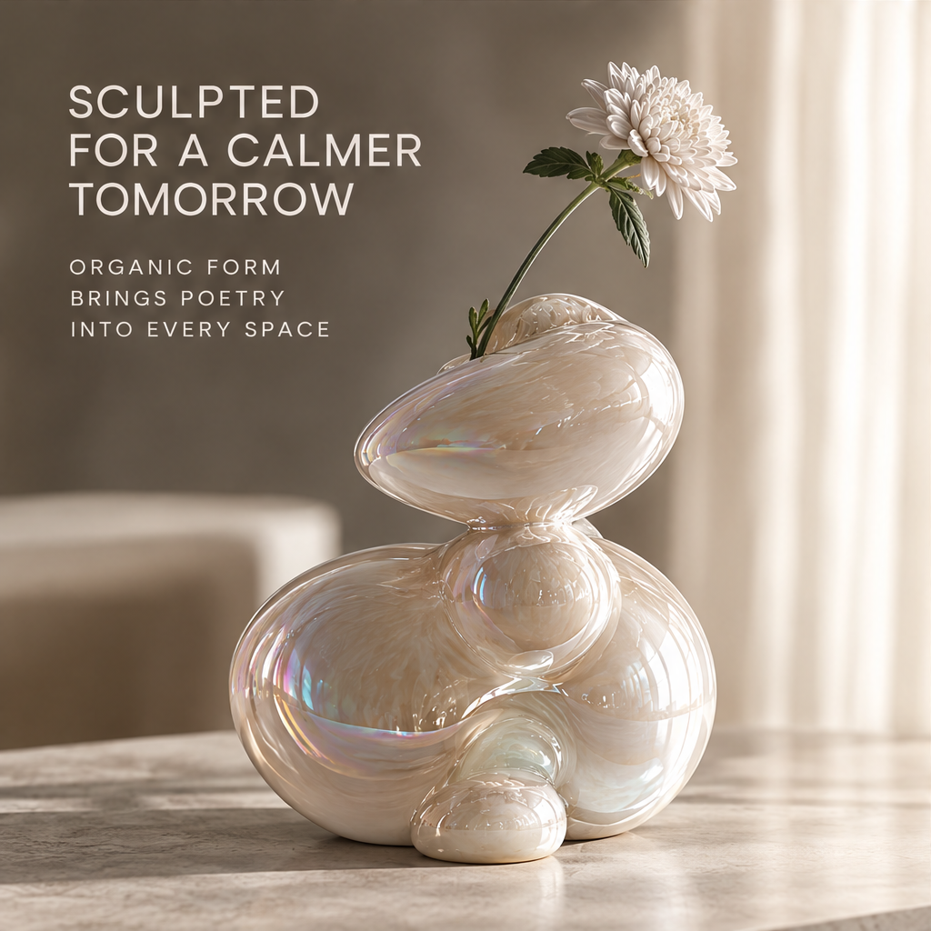 MARVOLM bubble vase overhead angle — More Than a Vase, a piece of everyday art with iridescent stacked sphere form