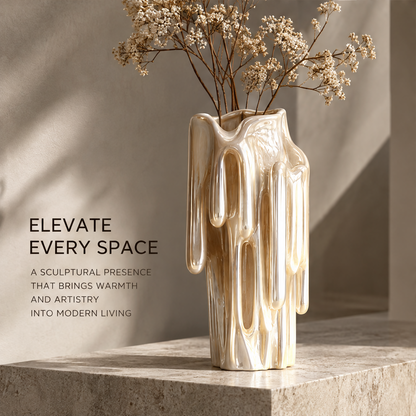 MARVOLM multi-loop column vase with dried baby’s breath bouquet on stone steps in warm directional light — Elevate Every Space, a sculptural presence that brings warmth and artistry into modern living