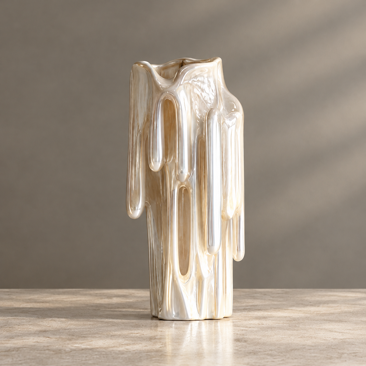 MARVOLM lava-drip column vase in warm side light — Art Lives at Home, a vase beyond function, a statement of taste