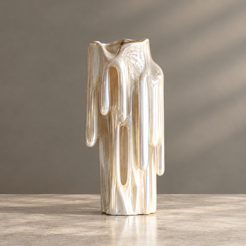 MARVOLM lava-drip column vase in warm side light — Art Lives at Home, a vase beyond function, a statement of taste