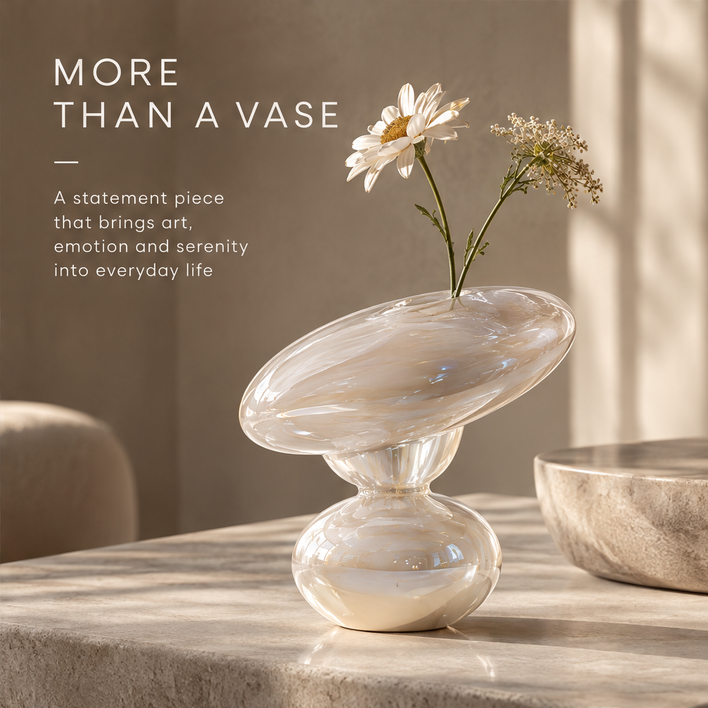 MARVOLM tilted disc vase edge and hourglass waist close-up — Sculpted by Nature, organic curves and fluid forms bring calm and movement into your space