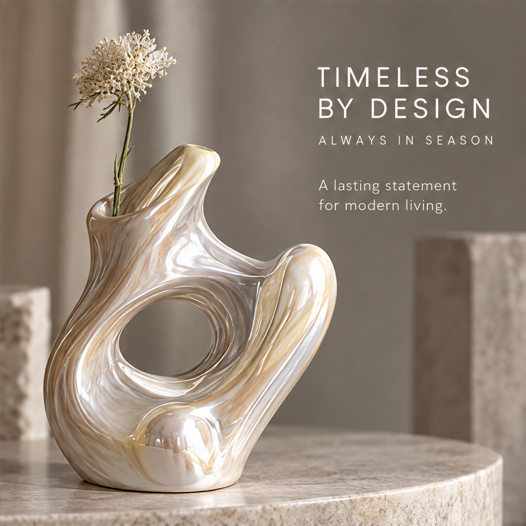 MARVOLM loop vase with dried flower in warm interior setting — Timeless by Design, Always in Season, a lasting statement for modern living